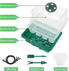 HomeBuddy 5 Pack Seed Starter Tray with Grow Light Seed Starter Kit Seedling Starter Trays with Humidity Dome Mini Indoor Greenhouse Germination Propagation Planting Tray (12 Cells per Tray)