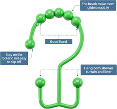 Titanker Shower Curtain Hooks Rings, Durable Metal Double Glide Shower Hooks for Bathroom Shower Rods Curtains, Set of 12 Hooks - GREEN