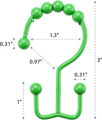 Titanker Shower Curtain Hooks Rings, Durable Metal Double Glide Shower Hooks for Bathroom Shower Rods Curtains, Set of 12 Hooks - GREEN
