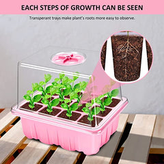 HomeBuddy Seed Starting Trays, 10 Pack 120 Cells Thicken Seed Starter Tray Kit with Humidity Dome/Heightened Lids Durable Growing Trays for Greenhouse & Gardens, Pink