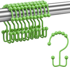 Titanker Shower Curtain Hooks Rings, Durable Metal Double Glide Shower Hooks for Bathroom Shower Rods Curtains, Set of 12 Hooks - GREEN