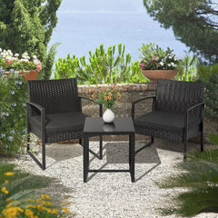 AOTOB 3 Pieces Patio Set Outdoor Wicker Patio Furniture Sets Modern Bistro Set Rattan Chair Conversation Sets with Coffee Table for Yard and Bistro (Black)