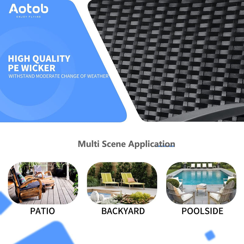 AOTOB 3 Pieces Patio Set Outdoor Wicker Patio Furniture Sets Modern Bistro Set Rattan Chair Conversation Sets with Coffee Table for Yard and Bistro (Black)