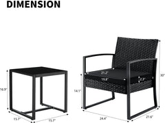 AOTOB 3 Pieces Patio Set Outdoor Wicker Patio Furniture Sets Modern Bistro Set Rattan Chair Conversation Sets with Coffee Table for Yard and Bistro (Black)