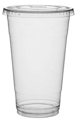 PRESTEE Clear Plastic Cups with Lids | 24 oz, 100 Pack | PET Cold Smoothie Cups | Iced Coffee Cups | Disposable Cups with Lids | To Go Cups