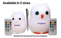 Goodnight Owl Rechargeable Night Light for Kids & Toddlers - Multi-Color LEDs (9 Colors!), Remote Control, BPA-Free Silicone, 9 Levels of Brightness, Auto-Off Timer. Super Cute and Fun! by Juneta