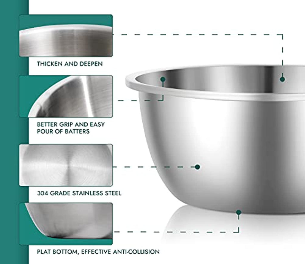 Premium Stainless Steel Mixing Bowls with Airtight Lids (Set of 5) Nesting Bowls, Silver