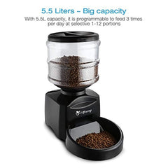 isYoung 5.5L Automatic Pet Feeder Electronic Control Feeder with Big LCD Screen and Voice Record - for Cats and Dogs