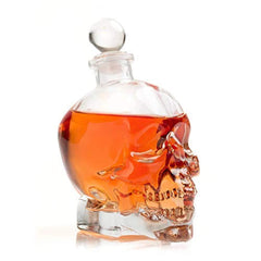 Guzzle Buddy Large Skull Face Decanter with 4 Skull Shot Glasses and Beautiful Wooden Base - By The Wine Savant Use Skull Head Cup For A Whiskey, Scotch and Vodka Shot Glass, 25 Ounce Decanter 3 Ounces Shot Glass