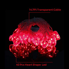 14.5ft 40LED Valentines Decorations String Lights, Heart Shape Valentines Day Decor for Indoor Outdoor Home Room Party Wedding Hanging