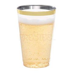 PRESTEE DRINKET Gold Plastic Cups 14 oz Clear Plastic Cups / Tumblers Fancy Plastic Wedding Cups With Gold Rim 50 Ct Disposable For Party Holiday and Occasions SUPER VALUE PACK
