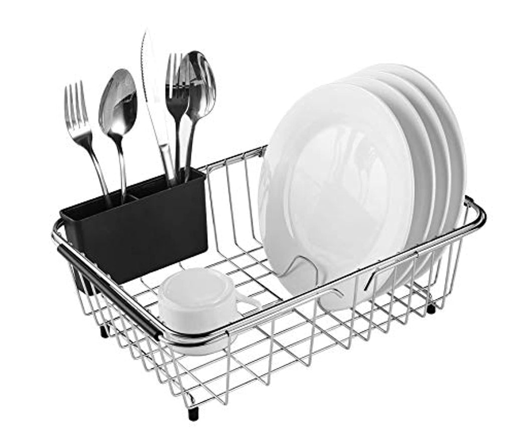 Cambond Dish Drying Rack, 304 Stainless Steel 2 Tier Dish Rack with Drain  Board, Utensil Holder