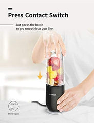 SHCRDOR Portable Smoothie Blender Personal Blender for Shakes Juice with 2 Bottles 1 Ice Cube Tray, Black