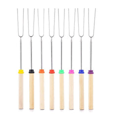 smart chef 8 Telescoping Marshmallow Roasting Sticks 8 Bamboo Skewers - Liquidation, Half-Price - Stainless Steel Forks Color-Coded Wood Handles - Zip Case for Compact Storage - Blunt Prongs