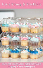Kitchen Joy (12Pack x 12 Sets) STACK'nGO Cupcake Carriers - High Tall Dome Clear Containers Thick Plastic Disposable Storage Boxes.