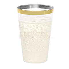 PRESTEE DRINKET Gold Plastic Cups 14 oz Clear Plastic Cups / Tumblers Fancy Plastic Wedding Cups With Gold Rim 50 Ct Disposable For Party Holiday and Occasions SUPER VALUE PACK