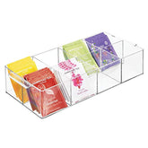 mDesign Compact Plastic Tea Storage Organizer Caddy Tote Bin - 8 Divided Sections, Built-in Handles - Holder for Tea Bags, Small Packets, Sweeteners - BPA free - Clear