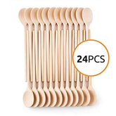 12- Inch Wooden Kitchen Spoons Baking Mixing Serving Craft Utensils Bulk Oval Spoon Puppets Long Handle Beechwood - Set of 24 - MR. WOODWARE