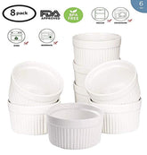 Accguan Set of 8 PCS 6 oz Round Porcelain Oven Safe Ramekin Dessert Souffle Baking Dish(3.5 INCHES) (White)