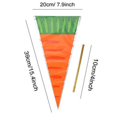 eborder 100 Piece Easter Carrot Cone Cello Bags Cellophane Treat Bags for Candies Handmade Cookies with Gold Twist Ties, 16 by 8 Inch