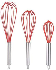 TEEVEA Set of 3 Multi-Color Silicone whisks with stainless steel handles. Milk & Egg Beater Balloon Metal Whisk for Blending, Whisking, Beating and Stirring