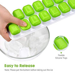OMORC Ice Cube Trays 2 Pack, Easy-Release Silicone and Flexible 14-Ice Trays with Spill-Resistant Removable Lid, BPA Free LFGB Certified, Dishwasher Safe and Stackable Durable