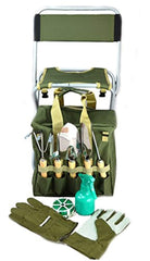 Infinite Cedar 10-piece Gardening Tool Set with Zippered Detachable Tote and Folding Stool Seat with Backrest