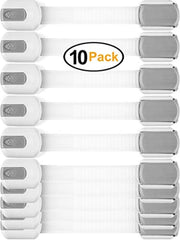 Child Safety Locks -VALUE PACK (10 Straps)- No Tools or Drilling -Adjustable Size/Flexible -Adhesive Furniture Latches For Baby Proofing Cabinets, Drawers, Appliances, Toilet Seat, Fridge, Oven & More