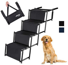 Niubya Folding Car Dog Steps Stairs, Lightweight Accordion Portable Rustproof Metal Frame 4 Pet Steps Ladder with Durable Waterproof Ballistic Nylon, Great for Car, Truck, SUV