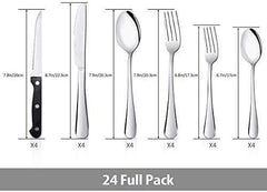 24-Piece Silverware Set, Flatware Set Mirror Teivio Polished, Dishwasher Safe Service for 4, Include Steak Knife/Fork/Spoon