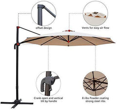 Bumblr Patio Offset Cantilever Umbrella 10-Feet Outdoor Patio Hanging Umbrella,360 Degree Rotation with Cross Base (10 FT, Beige)