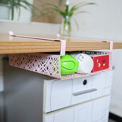 ZGXY Under Shelf Basket, White & Pink Rack, Slides Under Shelves for Storage, Easy to Install,Space on Kitchen Pantry Desk Bookshelf Cupboard-Pink