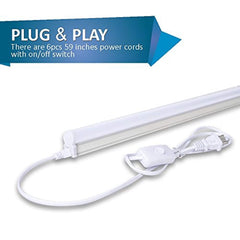 INSTACAN (Pack of 6) Barrina LED T5 Integrated Single Fixture, 4FT, 2200lm, 4000K (Daylight Glow), 20W, Utility Shop Light, Ceiling and Under Cabinet Light, Corded Electric with Built-in ON/Off Switch