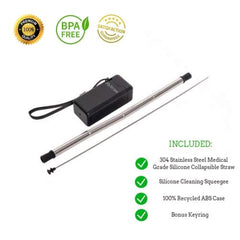 he Original MyStraw Folding Drinking Stainless Steel Metal Straw | Collapsible Reusable-Medical Food Grade | Portable with Case Keychain Cleaning Brush | Wide Mouth (Black Sand)