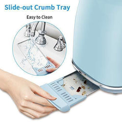 Toaster 2 Slice Toaster Retro Stainless Steel Toaster with Bagel, Cancel, Defrost Function and 6 Bread Shade Settings Bread Toaster, Extra Wide Slot and Removable Crumb Tray, Blue