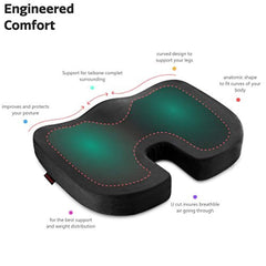 Ziraki Coccyx Seat Cushion Orthopedic, Luxury Chair Pillow, 100% Memory Foam, For Back Pain Relief & Sciatica & Tailbone Pain Back Support - Ideal Gift For Home Office Chair & Car Driver Seat Pillow