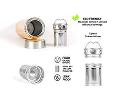 Bamboo Travel Tumbler Tea Infuser- 17oz Stainless Steel Thermos & Strainer, Mug for Hot/Cold Brew Coffee, Vacuum Insulated Bottle, Mesh filter for loose leaf, Fruit Infused Water Flask