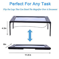 Magnifying Glass Hands-Free Large Rectangular Full-Page Magnifier LED Lighted Illuminated Foldable 3X Desktop Portable for Elder Kids
