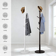 Vlush Sturdy Wooden Coat Rack Stand, Entryway Hall Tree Coat Tree with Solid Round Base for Hat,Clothes,Purse,Scarves,Handbags,Umbrella-(8 Hooks,Dark Brown)