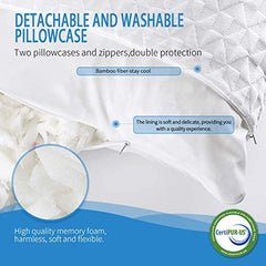 Adjustable Shredded Memory Foam Pillows for Sleeping (2 Pack), Bamboo Cooling Bed Pillows Neck Support for Back, Stomach, Side Sleepers-Queen Size by SORMAG