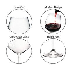 Bormioli Rocco 18oz Red Wine Glasses (Set Of 4): Crystal Clear Star Glass, Laser Cut Rim For Wine Tasting, Lead-Free Cups, Elegant Party Drinking Glassware, Dishwasher Safe, Restaurant Quality