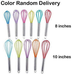 TEEVEA 8 and 10 Inch Silicone Whisk, 2-Pack Balloon Egg Dough Whisk Set Solid Color (Random Color Sent)