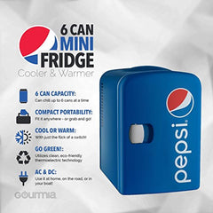 Gourmia GMF660 Pepsi Thermoelectric Mini Fridge Cooler and Warmer - 4 Liter/ 6 Can - For Home,Office, Car, Dorm or Boat - Compact & Portable - AC & DC Power Cords - Blue