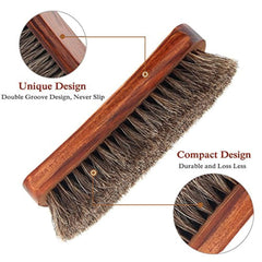 TAKAVU 6.7" Horsehair Shoe Shine Brush - 100% Soft Genuine Horse Hair Bristles - Unique Concave Design Wood Handle - Comfortable Grip, Anti Slip - for Boots, Shoes & Other Leather Care (#1)