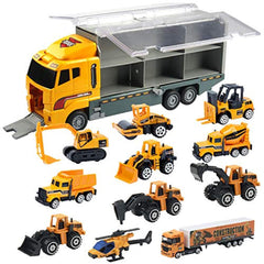 Oumoda 11 in 1 Transport Car, Die-cast Construction Truck Vehicle Car Toy Set Play Vehicles in Carrier Truck, Vehicles Toys Gifts for Age 3 4 + Years Old Kids, Boys and Girls