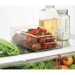 mDesign Plastic Kitchen Pantry Cabinet, Refrigerator, Freezer Food Storage Organizer Bin - for Fruit, Drinks, Snacks, Eggs, Pasta - Combo Includes Bins, Condiment Caddy, Egg Holder - Set of 4 - Clear