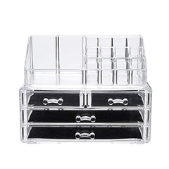 DreamGenius Makeup Organizer 2 Pieces Acrylic Jewelry and Cosmetic Storage Display Boxes with 4 Drawers