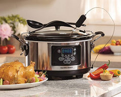 Hamilton Beach (33967A) Slow Cooker With Temperature Probe, 6 Quart, Programmable, Stainless Steel