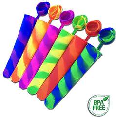 Silicone Popsicle Molds with Attached Lids - Set of 6 - and Ice Pop Stand