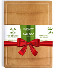 Natural Extra Large Bamboo Cutting Board with Drip Groove & Hand Grips, Healthy Organic Single Piece - Glue Free Chopping Board. XL 18X12 - Best Cutting Board for Kitchen. A Perfect Serving Tray. by Eco Woodware